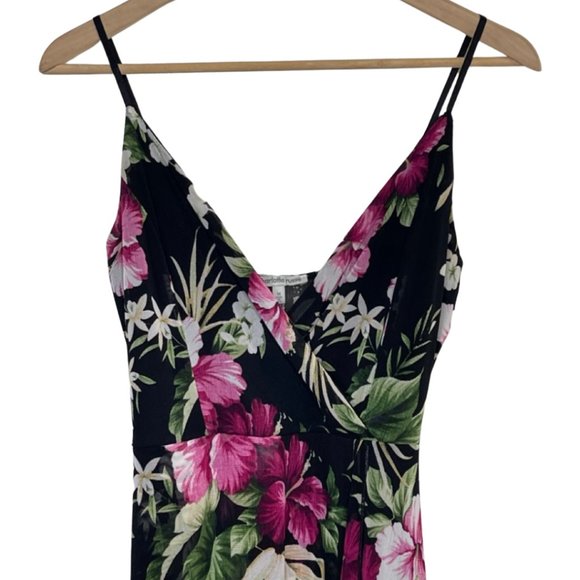 CHARLOTTE RUSSE | Black and Purple Floral Maxi Dress with Sheer Back | Size M - Picture 2 of 9